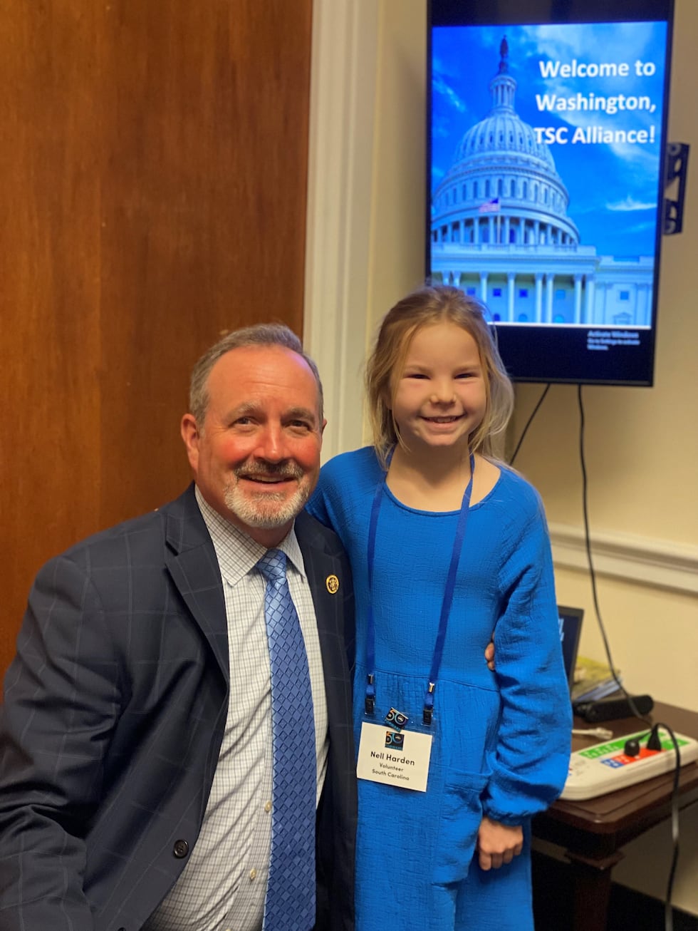 Nine-year-old Nell Harden with Jeff Duncan advocating for continued TSC research funding