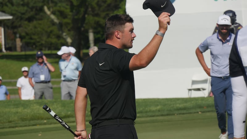 Chris Gotterup after hitting is final put to win the Myrtle Beach Classic at the Dunes Golf &...