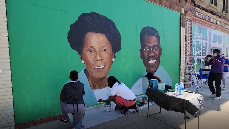 Artists were busy painting a mural in downtown Lake City during the 2021 ArtFields.