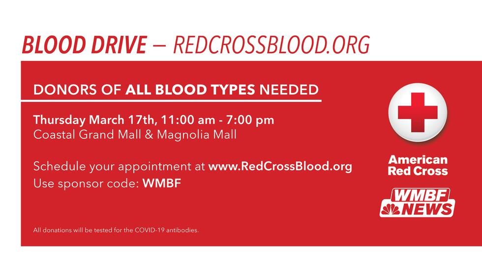 WMBF News is partnering with the American Red Cross for a blood drive in Thursday, March 17.
