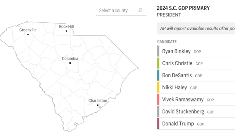 Interactive map showcasing how many votes the GOP nominees receive in each South Carolina.