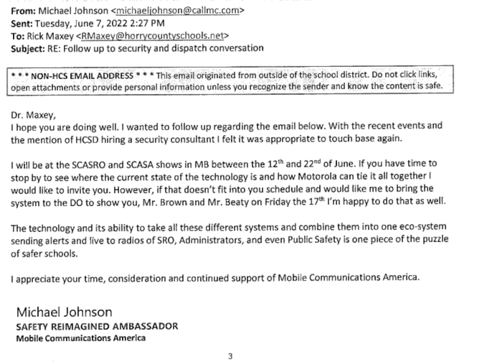 This is one of several emails Dr. Rick Maxey received regarding potential security...