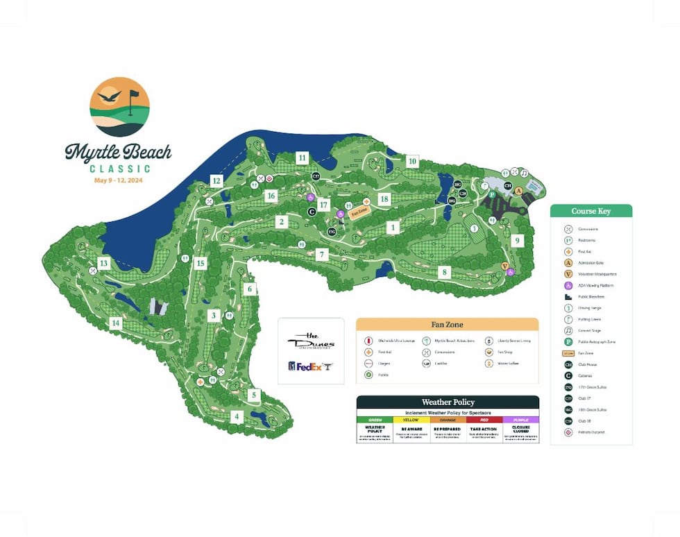 A look at the 18-hole layout of the Dunes Golf and Beach Club, host of the Myrtle Beach Classic.