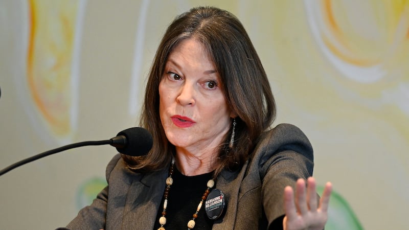 FILE - Democratic presidential candidate Marianne Williamson speaks at The Interfaith Center...