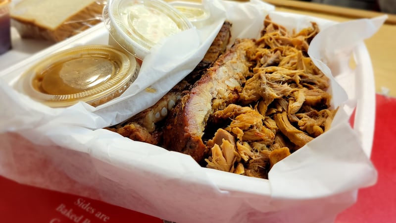 Barbecue plate that includes the infamous pulled pork from Scott's Bar-B-Que in Hemingway