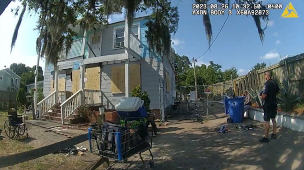 Pictures from police body camera footage shows the living conditions in the backyard of the...