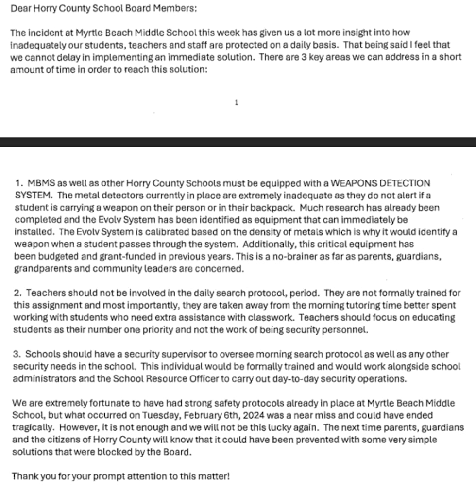 Meredith Kennedy has a son in the sixth grade at Myrtle Beach Middle School. She sent this...